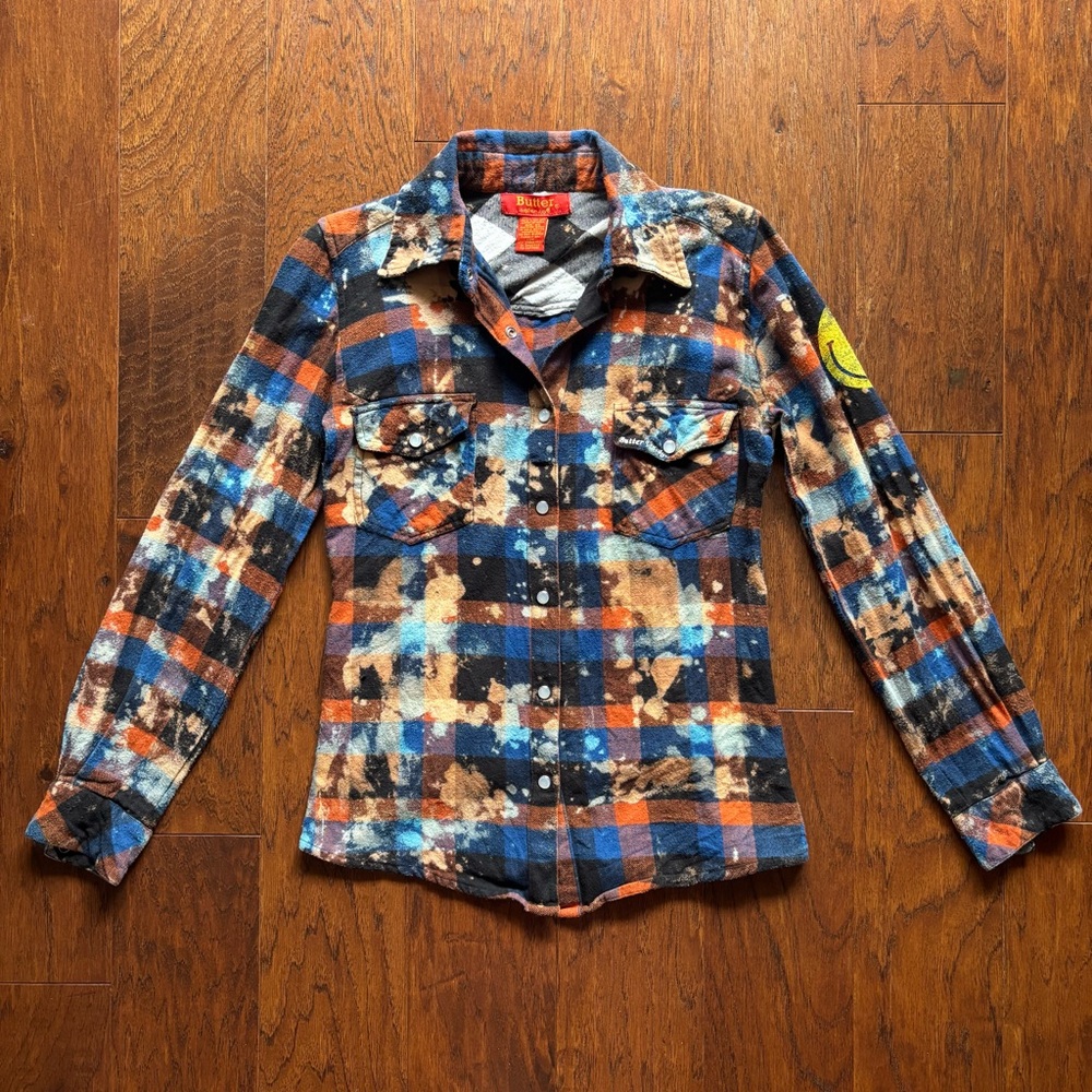 Butter Supersoft Y2K Acid Wash Plaid Snap Button Down | Size XS - Picture 3 of 11